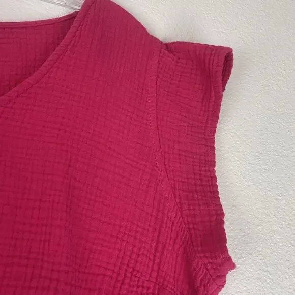 Three Dots Shirt Extra Large Cotton Gauze Pink‎ V-neck Short Sleeves XL - Picture 2 of 9